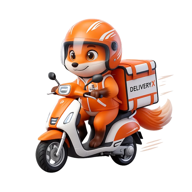 Mascote DeliveryX — entregador na scooter